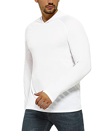 Safort Men's Upf 50+ Sun Protection Hoodie Long Sleeve Regular T-Shirt For Running, Fishing, Hiking, White, M #TOP10