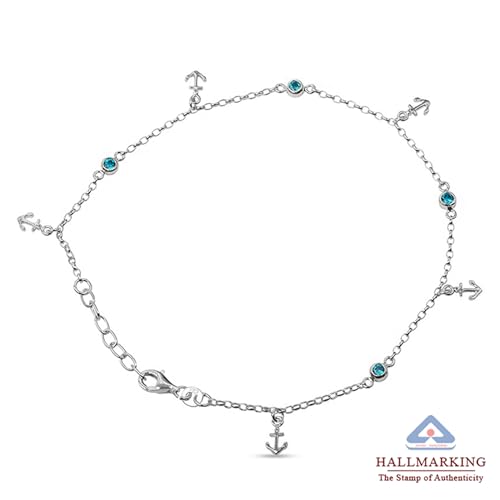 Image of TRUESILVER ACPL 925 Sterling Silver Anklet for Womens | BIS Hallmarked Ocean & Evil Eye Charm Adjustable Anklets Bracelet | Starfish Shell Turtle Anchor Beach Foot Jewelry | 1 Piece