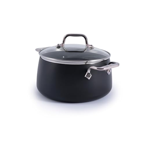 All-Clad HA1 Expert Hard Anodized Nonstick Stock Pot with Lid (4 Qt) For Pasta Soup Dishwasher-Safe Oven-Safe Up to 500F Compatible with All Stovetops (Gas Electric & Induction) - Black