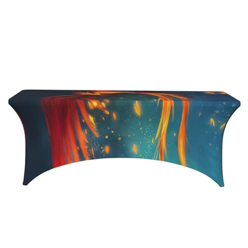 Housse table stretch phénix rouge pour masquer les pieds de table laids