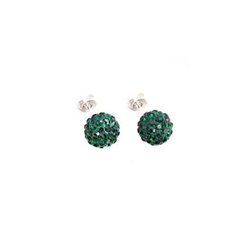 FANTOM JEWELRY Sterling Silver Authentic Simulated Emerald Green Color Crystal Ball Stud Earrings 3 Carats
