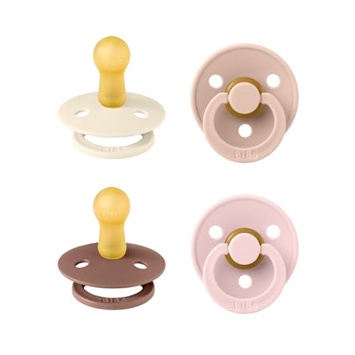 Image of BIBS Pacifiers - Colour 4-Pack | BPA Free Baby Pacifier | Round Nipple Binkies | Natural Rubber Latex Soother | Made in Denmark | Size 6-18 Months | Blush Mix