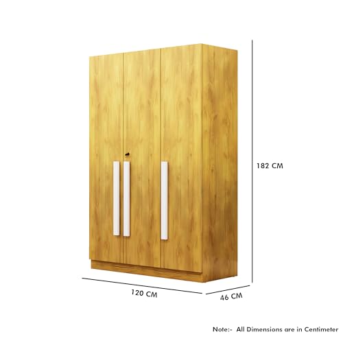 Image of Bniture 3 Door Wardrobe for Bedroom with Lockable Door & Hanging Space | Almirah for Clothes with Elevated Bottom Base | Wardrobe for Storage | 3 Years Warranty (Giant Wood, HXWB111)