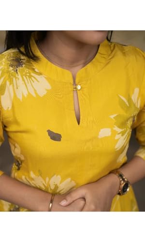 Image of Sun Fashion And Lifestyle Rayon Printed Straight Calf Length Kurta for Women | Kurti (KT69 Yellow)
