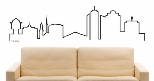Indigos UG – Sticker mural autocollant – E694 Skyline Ville – Tirana (Albanie) Design 4–40 x 10 cm – Noir – Décoration Cuisine Salle de Bain...