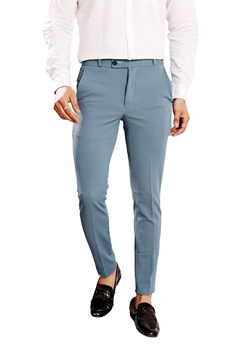 DEDART Men's Slim Ankle Fit Formal Pants – Imported Poly Lycra Fa...