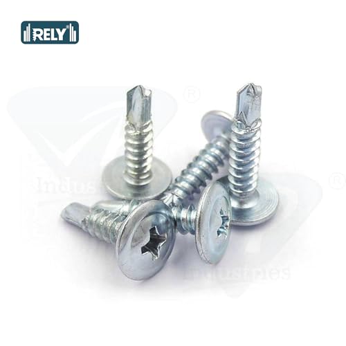 Image of Rely⇒VP INDUSTRIES (Pcs-50) No.8x38 mm Truss Phillips Self-Drilling Screw - White Zinc Coated Carbon Steel, Ideal for Metal, Wood, Plywood, Cabinets, Furniture & DIY Projects