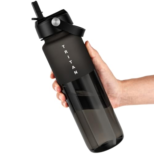 OLDLEY Frosted Clear Water Bottle with Straw, Tritan BPA Free,32oz Frosted Clear Water Bottle, Wide Mouth Leakproof, Valentines Day Gifts for him Her Birthday Gifts for Men Women 2026,Clear Black