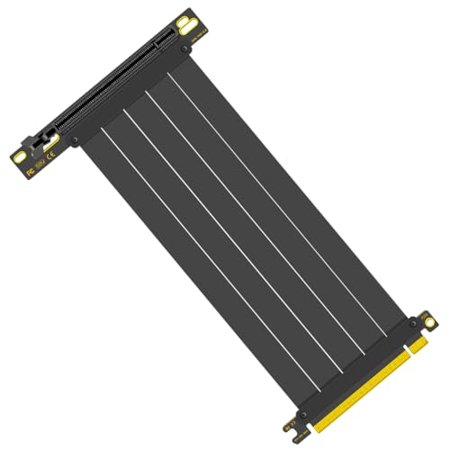 LDPCSJ PCIe 4.0 X16 Riser Cable, Cable Length 200mm, 90 Degree Right Angle Shielded High Speed GPU Extension Cable Compatible with Gen 4 GPUs, Such as RTX4090 RTX3060 RX7900 (PCI-E-4.0-Black)