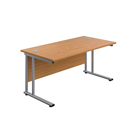 Office Hippo Professioneller Bürotisch, freitragend, Eiche, silberfarbener Rahmen, 140 x 80 x 73 cm