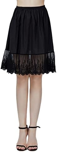 BEAUTELICATE Skirt Extender Half Slip with Lace Trim 100% Cotton Vintage Underskirt Ivory Black Size S M L 22 24 Inches
