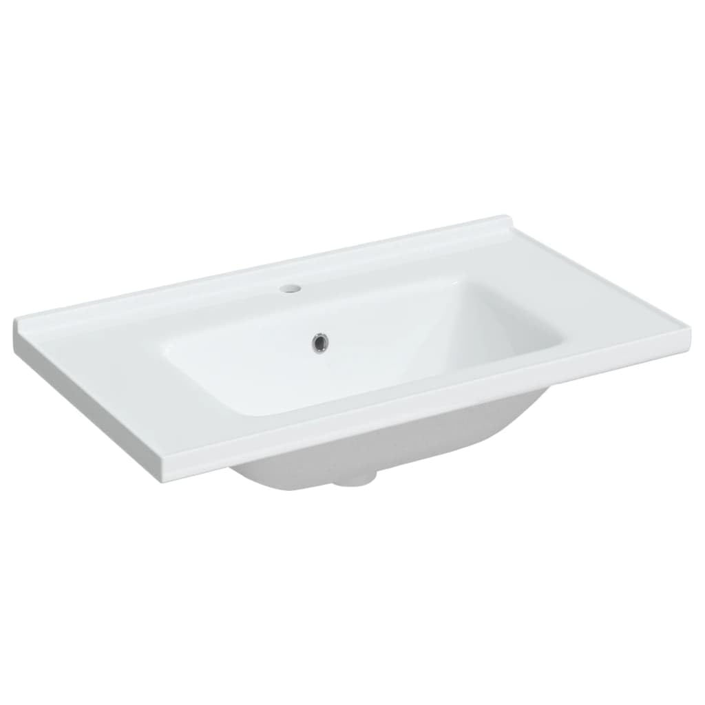 Évier de Salle de Bain Blanc 81x48x19,5 cm Rectangulaire Céramique Finition Brillante Lavabo de Lieu de Travail avec Trou de Trop-plein Vasque pour Toilettes Salles d'eau Facile à Nettoyer