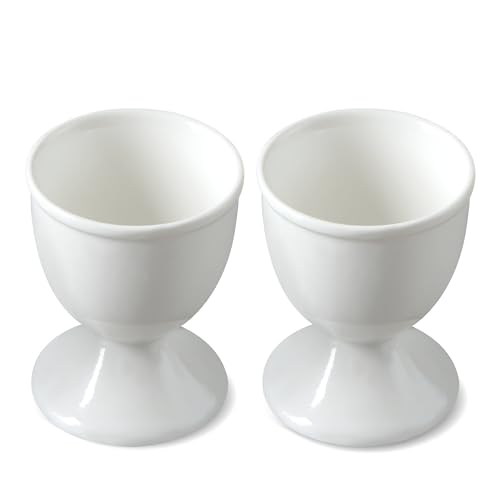 Cinf Ceramic Egg Cup Set Of 2 White Porcelain Holder Breakfast Boiled Cooking Easy To Clean Childhood Memories Kitchen thumb #3