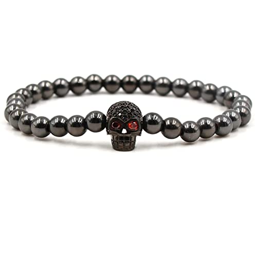 Bracelet perlé pour femmes en pierre extensible 19cm avec crâne pour style bohème rock