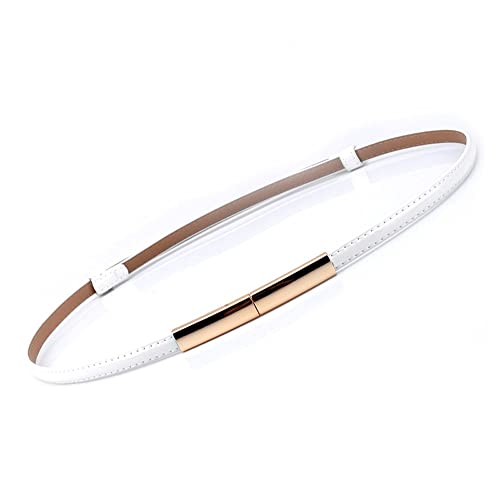 Women PU Leather Belt Solid Color Thin Skinny Waistband Metal Buckle Adjustable Belts for Lady Dress (Color : White, Size : 90cm)