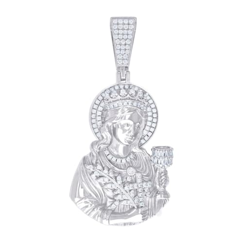 JewelryWeb Collar con colgante de plata de ley 925 con circonita cúbica redonda y diamantes de imitación de Santa Bárbara, 49,5 x 23,9 mm de ancho, para mujer, talla única, Zirconia cúbica Piedra