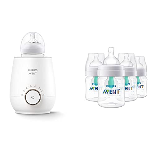 Image of Philips Avent Baby Bottle Warming Bundle with Anti-Colic Baby Bottle with AirFree Vent, 4 Ounce, 4 Pack + Fast Baby Bottle Warmer