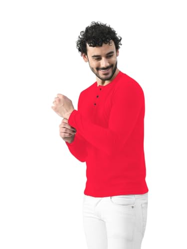 Image of Men's Long Sleeve Henley T-Shirt with Button Placket | Soft & Comfortable Casual Wear