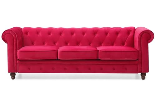Sofá de 3 plazas contemporáneo de terciopelo rojo de 207 cm 2