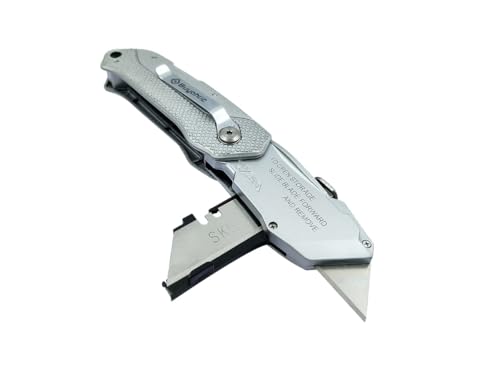 Buyohlic International Folding Utility Knife With 3 Blades Automatic Loading Light weight Aluminum Body