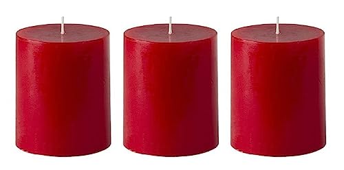 Image of Paraffin Wax Pillar Candles Perfect for Decoration of Dinner, Wedding Parties, Church, Spa, Restaurant, Smokeless Dripless Long Lasting(Set of 3, 2 inches)(Red)