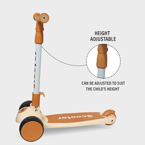 Image of NHR Foldable 3 Wheel Kick Scooter for Kids Up to 6 Years with Colorful LED Flashing Wheels, 4 Level Height Adjustable Handlebar, Tilt-to-Steer & Rear Press Brake Toy Boys Girls (Beige)