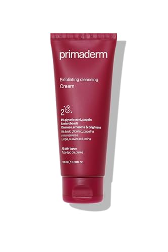 PRIMADERM- Exfoliating Cleansing Cream |8% Ácido Glicólico + Papaína + Microesferas de Albaricoque| Exfolia, Limpia y Suaviza | Previene Imperfecciones | Crema Limpiadora Facial | Piel Seca y Sensible