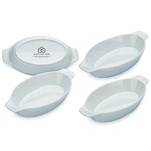 Heartland Home Porcelain Mini Casserole Dish Oval Au Gratin Dish (4pc Set). Cauliflower Baking Dish, Banana Split Bowls, Single Serving Dishes, Small Individual Gratin Dishes Set