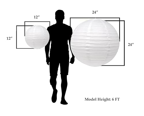 Image of Mudra Crafts 12 Inch Round Chinese White Paper Lanterns Hanging Decor | 10 PCs, Reusable, Indoor Outdoor Decorative Lamp Shade, for Ceiling, Wedding, Shower, Party, Festival, Home Decoration