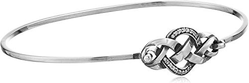 Oxidized 925 Sterling Silver and Cubic Zirconia Celtic Knot Hinged Bangle Bracelet, 7.25