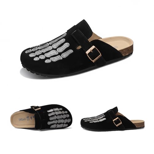 Image of Skeleton Clogs Adults Gothic Novelty Bone Open Back Mules Indoor Outdoor Shoes Buckle Footwear Comfy Lightweight with Non Slip Sole for Big Kids Boys Girls Women Men