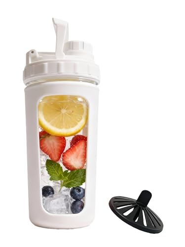 Glass Shaker Cup Odorless BPA Free– Glass Shaker Bottle for Protein 26oz Durable Borosilicate Glass, Leak-Proof & BPA-Free – Ideal for Creamy Protein Shakes, Smoothies & Workout Drinks (White)