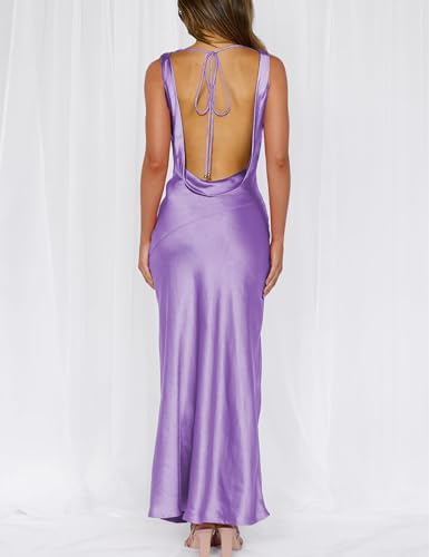 Image of KOUNAI Satin Backless Formal Maxi Dresses for Women Wedding Guest