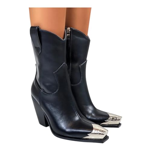 Liliana Women Western Cowgirl Ankle Boots Metal Toe Party Block Heeled Fashion Boots3