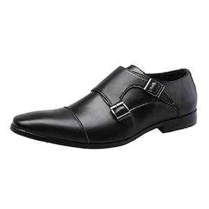 IQYU Heren lederen formele bruiloftsschoenen herenschoenen business leren schoenen mode retro effen gesp platte leren schoenen kleine schoenen heren boots