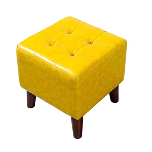 Reposapiés de cuero con patas de madera maciza, diseño cuadrado, estilo nórdico, taburete creativo para sala de estar, reposapiés versátil para sofá o asiento