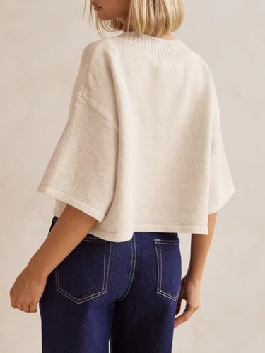 Saodimallsu Womens 3/4 Sleeve Cardigan Sweater Button Down Cropped Crewneck Cardigan 2025 Fall Casual Knit Tops4