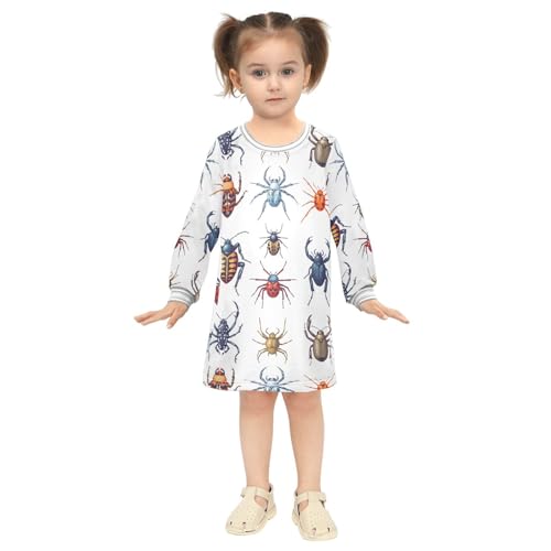 Girl Long Sleeve Dress Insects Pattern Print Art Design Girls Dresses A-Line Casual Tunic Playwear 2-8 Years4