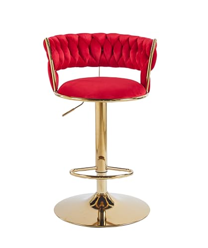 Image of Creative Red Velvet Bar Chair | Modern Adjustable Bar Stool for Home, Kitchen & Bar Use | Electroplated Metal Base | 1.87 Feet Seat Height | Tufted Design | Qty 1
