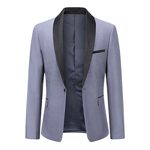 YOUTHUP Chaqueta de hombre Slim Fit con cuello chaleco, chaqueta de traje con 1 botón, chaqueta de esmoquin para boda y ocio, gris claro, M