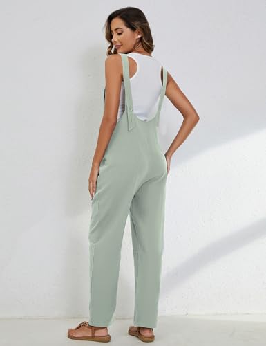 Image of Yeokou Womens Overalls Linen Cotton Jumpsuits Loose Casual Jumpers with Pockets