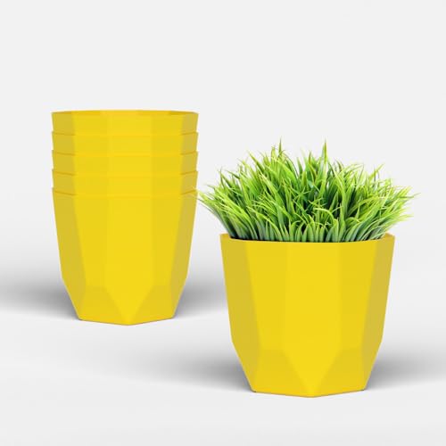 Image of YUCCABE ITALIA SHERA Hexa Plastic Planter Pot for Plants | Decorative Flower Pot | UV Protected Lightweight Indoor Outdoor Gamla for Home Decor, Balcony, Garden & Living Room