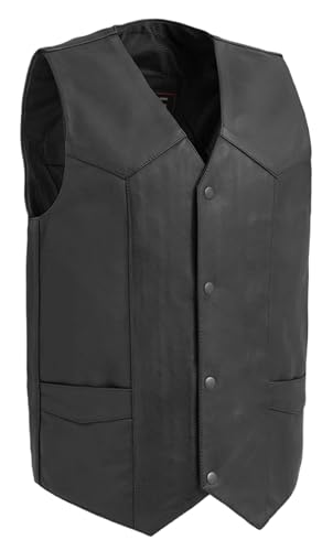 First Mfg Co - Texan - Men's Motorcycle Biker Riding Leather Vest - Black - Large