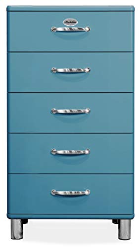 Tenzo 5215-016 MALIBU Designer Chiffonnier avec 5 Tiroirs, Panneau MDF, Bleu Océan, 60 x 41 x 111 cm