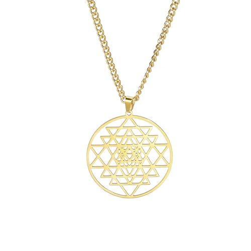 EUEAVAN Collar Sri Yantra Chakra para mujeres y hombres Colgante talismán amuleto Sri Yantra Collar de geometría sagrada Símbolo del hinduismo Joyería sagrada para la meditación hindú