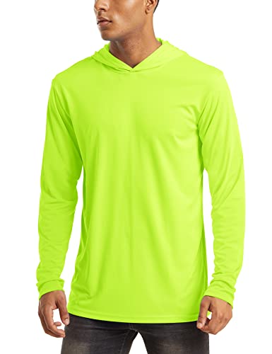 Mens Uv Protection Shirts Long Sleeve with Hood Athletic Shirts Running Shirts Workout Shirts Sun Shirts for Men UPF 50 Shirts Outdoor Fluorescent Green