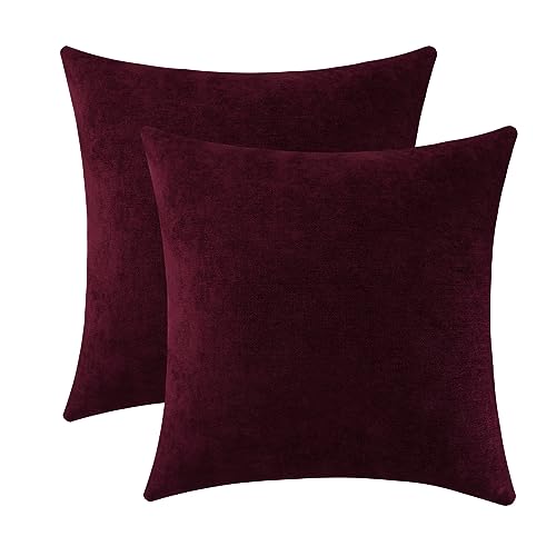 Jeneoo Burgundy Decorative Throw Pillow Covers Soft Chenille Comfy Solid Couch Cushion Case Decor (Set of 2, 16 x 16 Inches) by Jeneoo - Used condition - US$13.87
