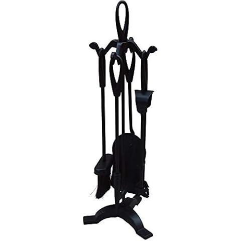 Fire Vida Black Companion Set 5 Piece Fire Vintage Fireside Place Tools Loop Handle Iron Cover