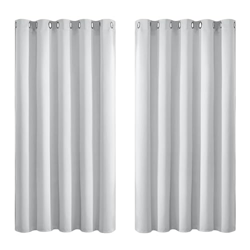 Yakamok Greyish White Curtains for Bedroom,Grommet Thermal Insulated Room Darkening Curtains for Living Room, 62W x 63L, 2 Panels