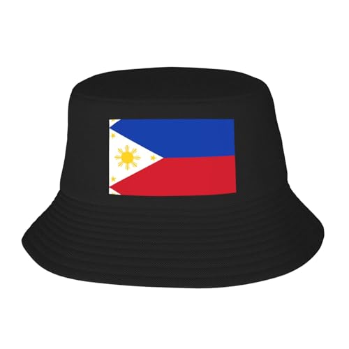 Philippine Flag Adult Bucket Hat - UV Protection, Suitable for Outdoor Fishing Hiking Beach Vacation Black